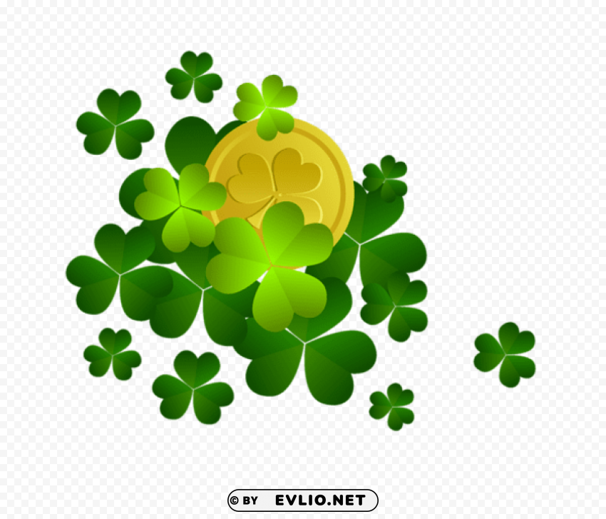 St Patricks Shamrocks With Coin Decor PNG With Clear Transparency