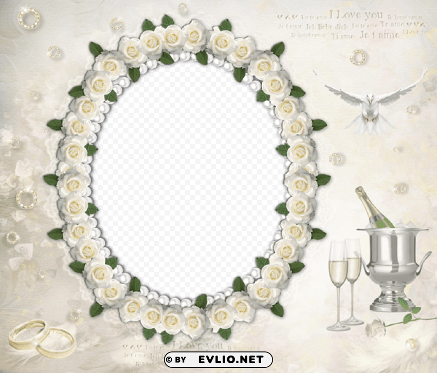  wedding frame with white roses Isolated Item on Transparent PNG Format
