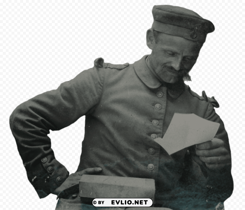 german soldier reading a letter Isolated Artwork on Clear Transparent PNG