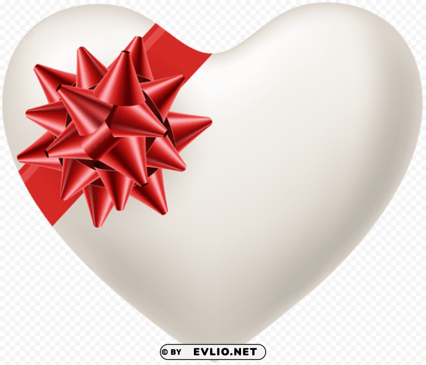 white heart with red bow Isolated Element on Transparent PNG