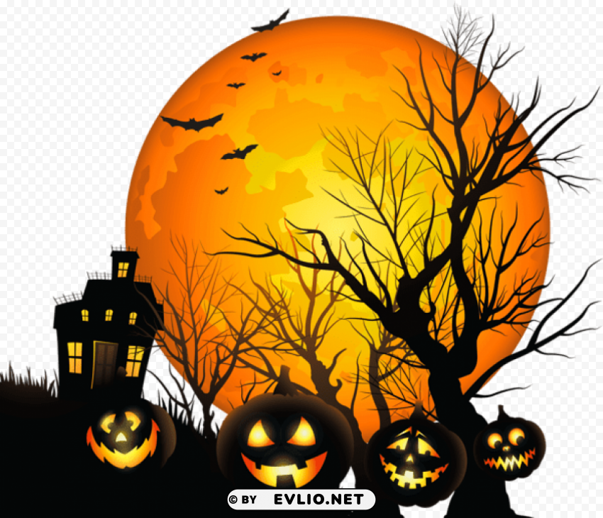 large haunted house and moon Transparent Background Isolated PNG Design
