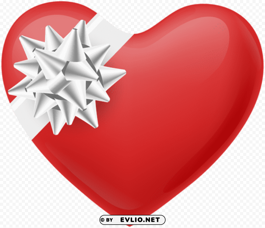 heart with white bow Isolated Element with Clear Background PNG