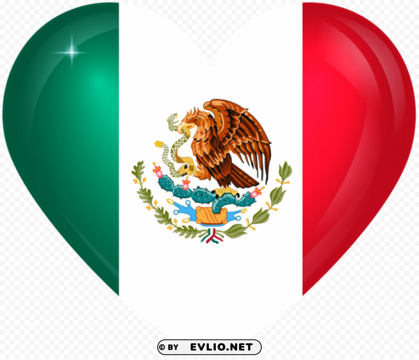 Mex Large Heart Flag PNG Illustration Isolated On Transparent Backdrop