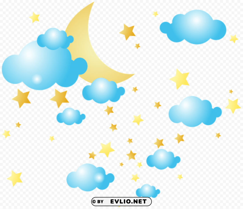 moon clouds and stars clip-art Isolated Artwork on Transparent PNG