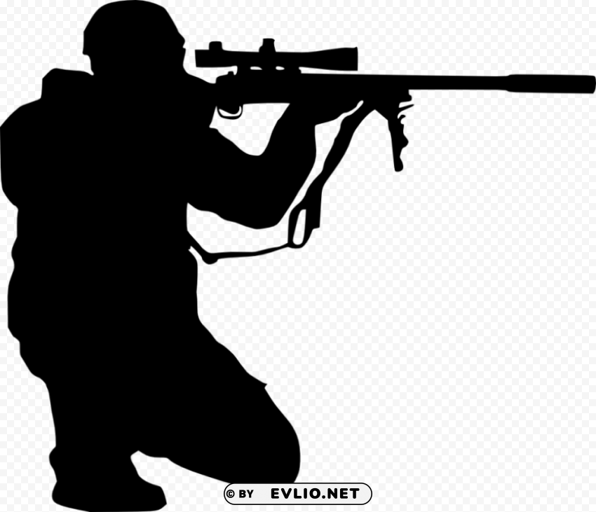 Sniper Shooter Silhouette Transparent Background PNG Isolated Character