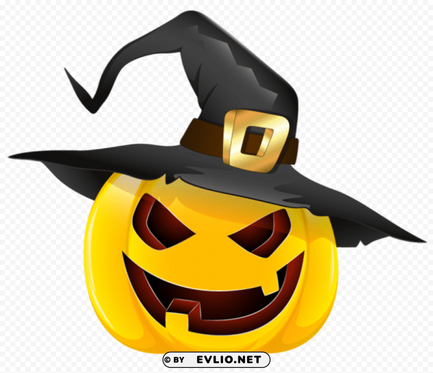 halloween evil pumpkin with witch hat PNG Isolated Subject with Transparency