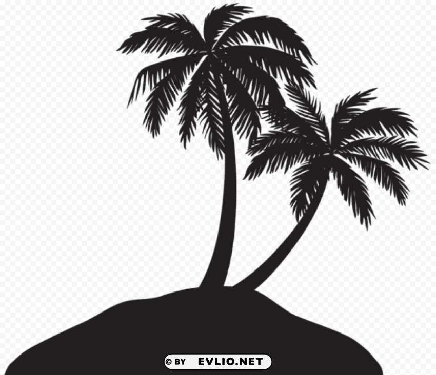 island with palm trees silhouette PNG Image with Clear Background Isolation