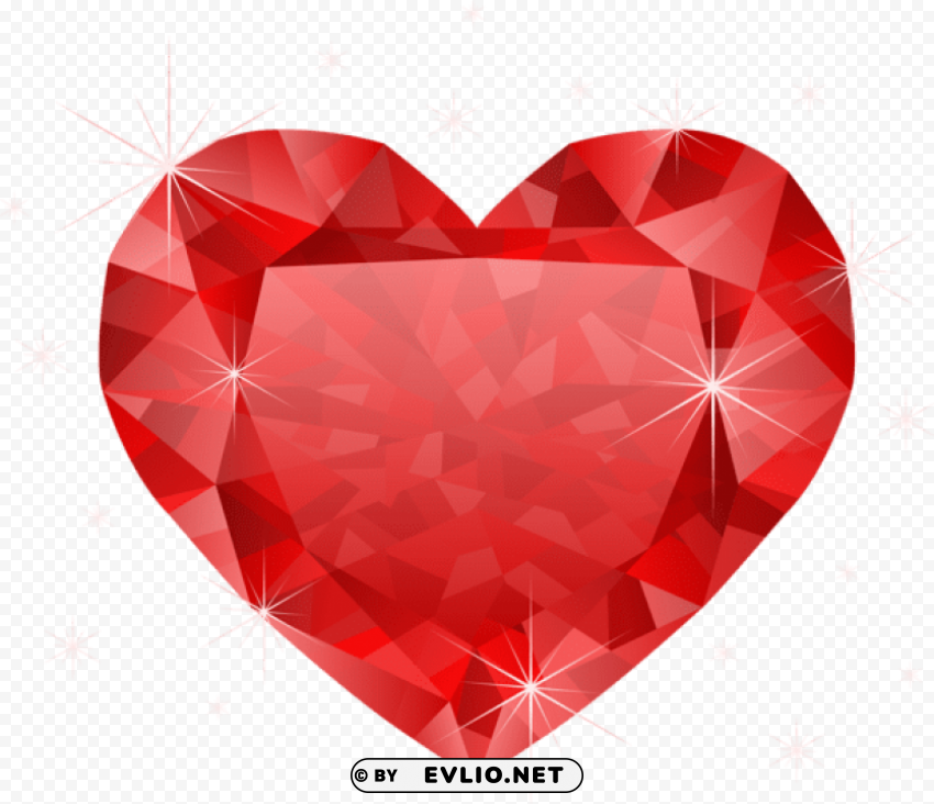 large transparent diamond red heart PNG Graphic Isolated on Clear Background Detail