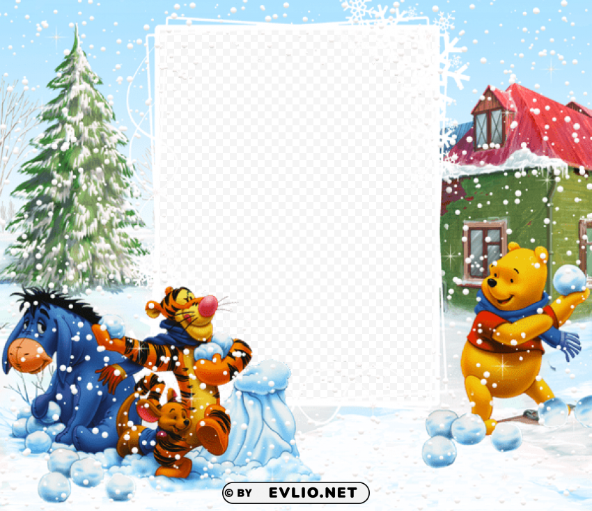 winnie the pooh winter kids frame PNG with no registration needed