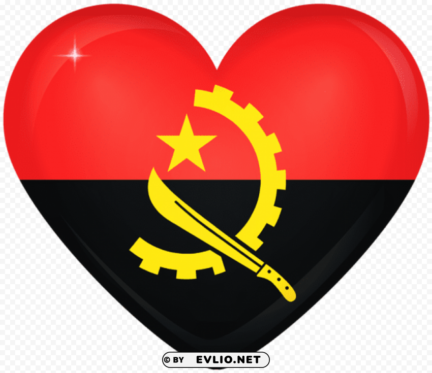 Angola Large Heart Flag PNG Isolated Subject With Transparency