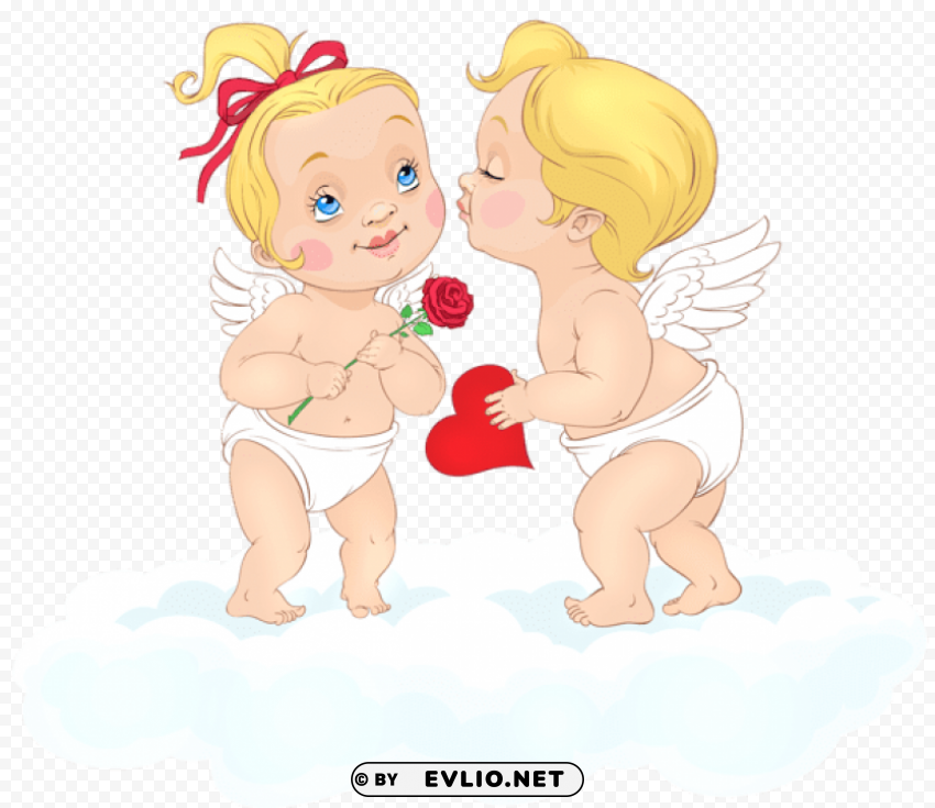 cute cupids on cloudpicture Isolated Design on Clear Transparent PNG