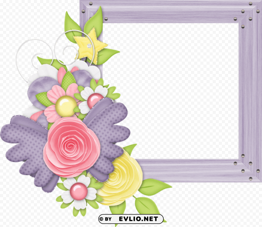 cute large design purple transparent frame with flowers Clear Background PNG Isolated Illustration