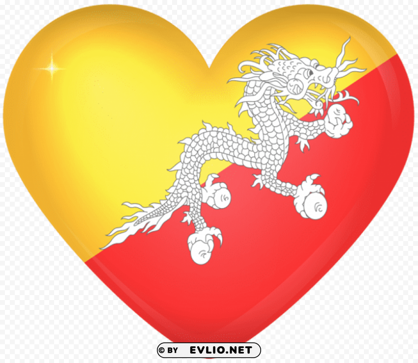 Bhutan Large Heart Flag Transparent Background PNG Isolation