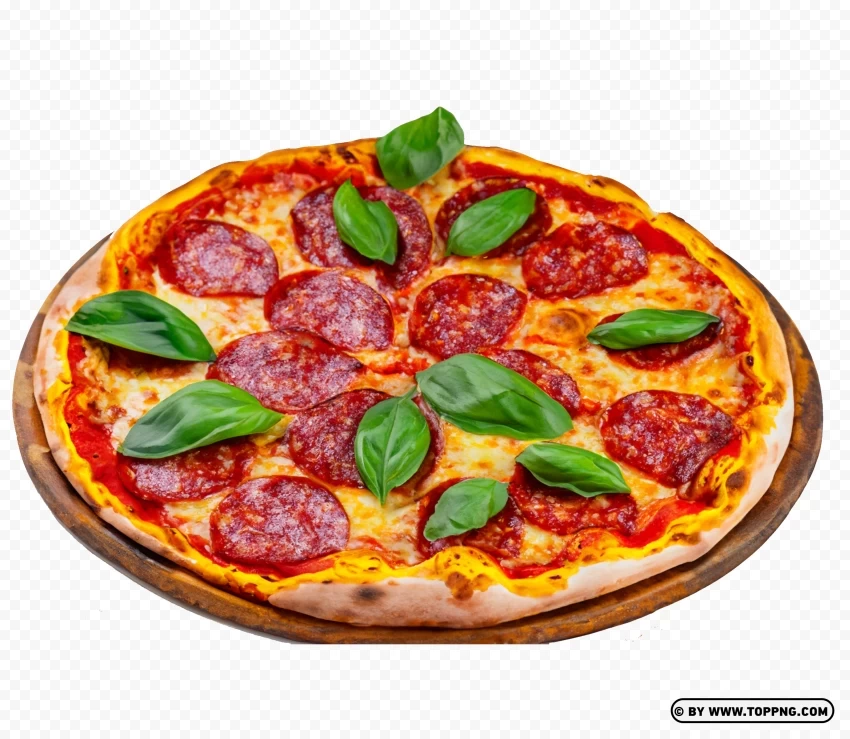 Delicious Pepperoni Pizza on Wooden Plate Transparent HD Isolated Subject with Clear PNG Background - Image ID fa27095d