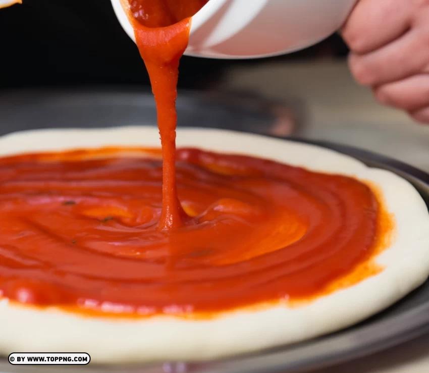 Drizzling Fresh Tomato Sauce Over the Pizza Dough HD Background PNG files with clear backdrop assortment