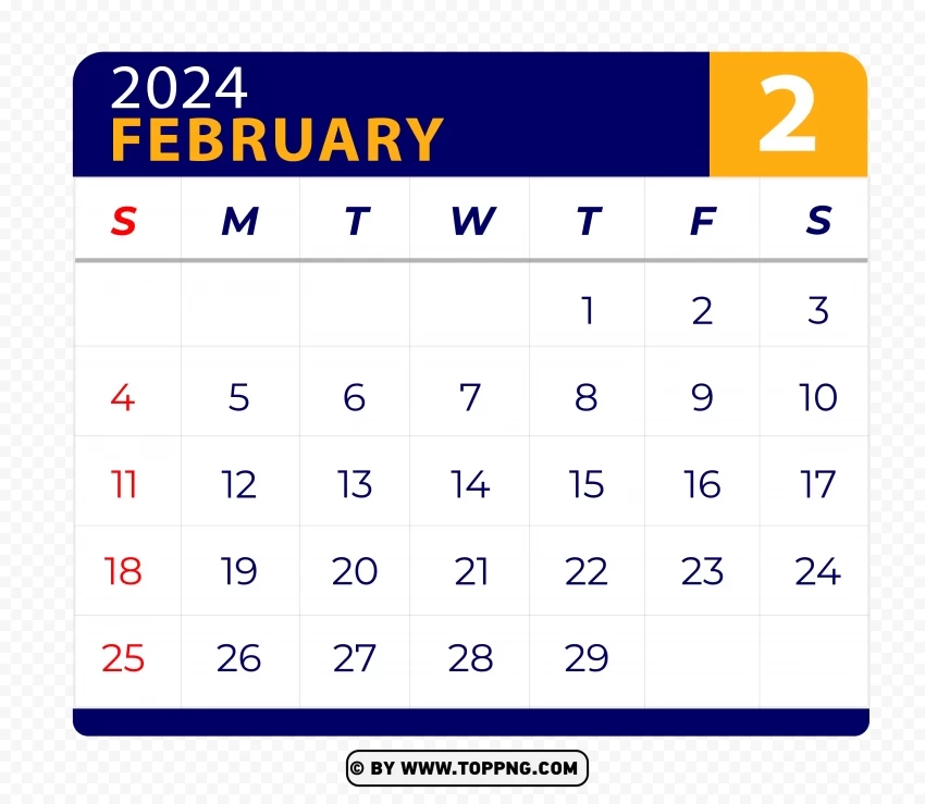 February 2024 Calendar Page HD Vector Isolated Item on Clear Transparent PNG