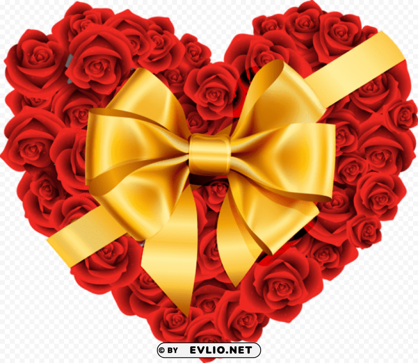 large rose heart with gold bow Isolated Subject in Clear Transparent PNG