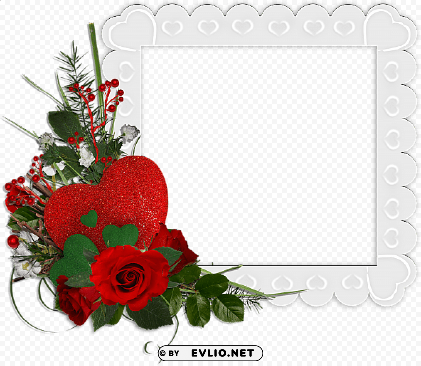 beautiful white frame with hearts and red roses PNG images with transparent canvas comprehensive compilation