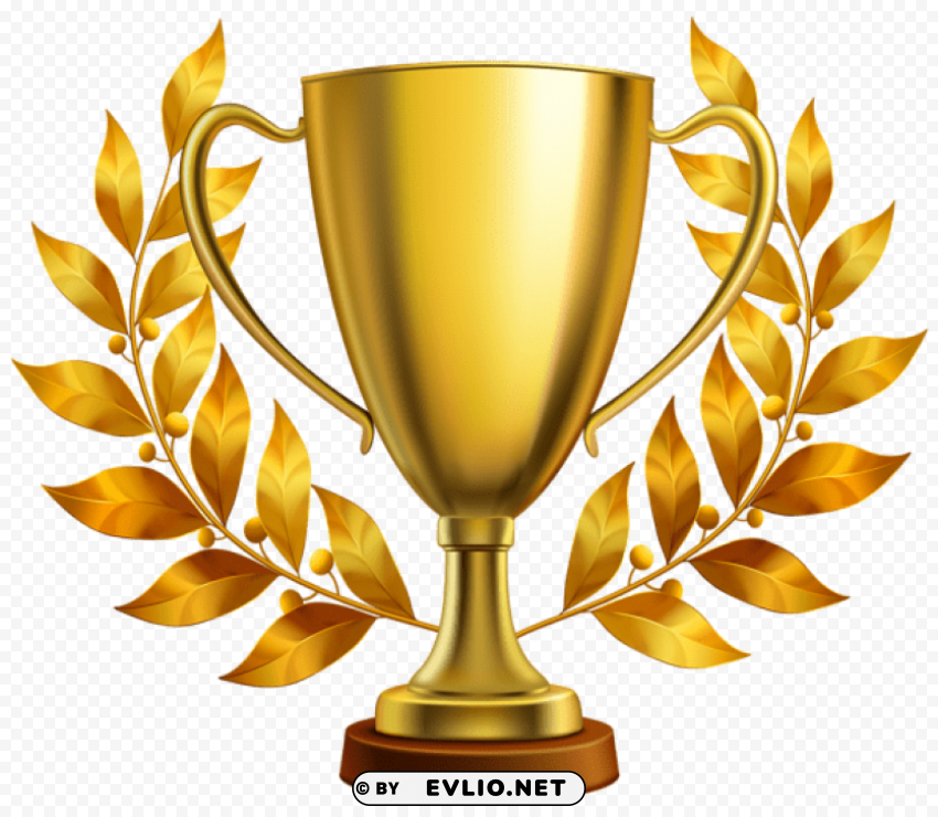 gold cup with laurel leaves Isolated Subject in Transparent PNG Format