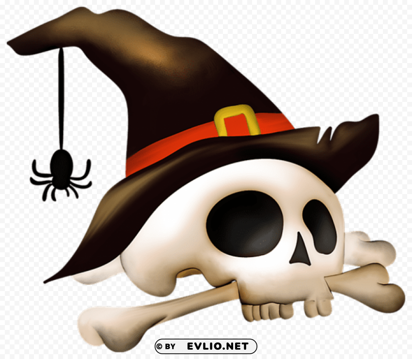 halloween skull with bone and witch hat HighQuality Transparent PNG Isolated Graphic Element