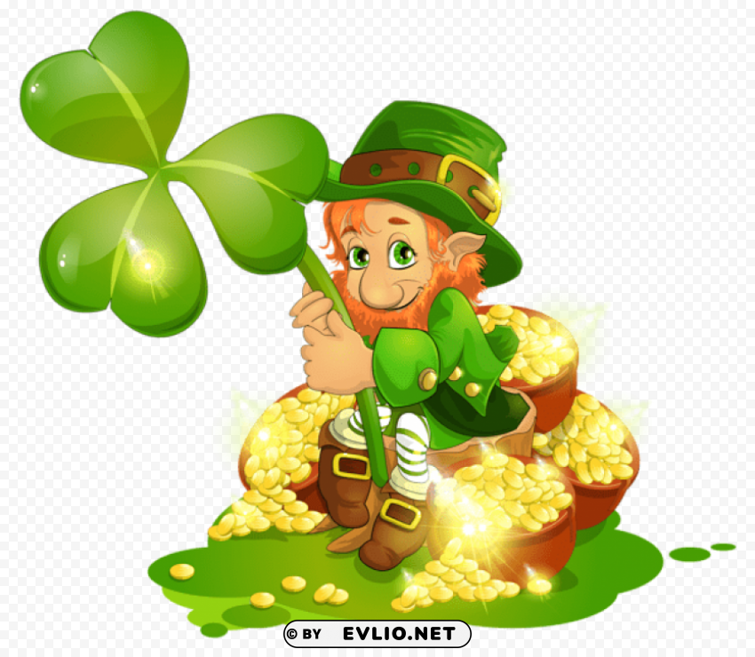 saint patrick's day leprechaun with pot of gold and shamrock PNG transparent photos massive collection