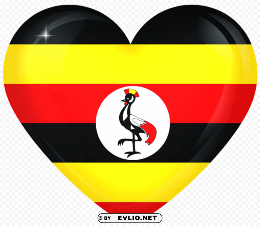 Uganda Large Heart Flag Clean Background Isolated PNG Design