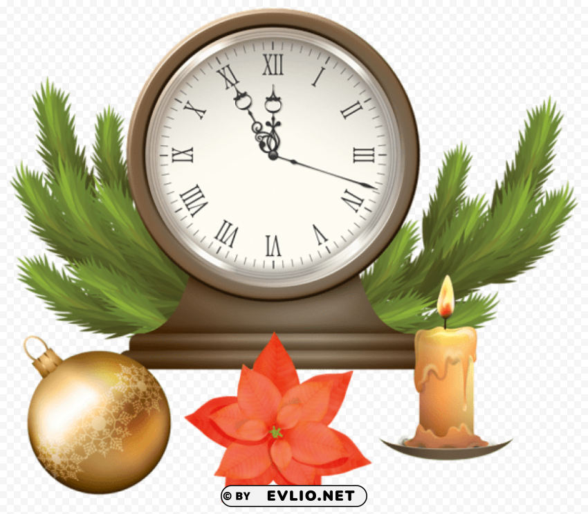 christmas clock with decorations Transparent PNG images bundle PNG Images 39fac3a1