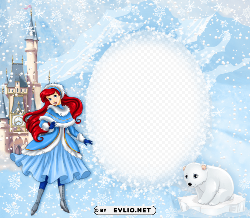 Princess Ariel Winter Kids Frame Isolated Icon With Clear Background PNG