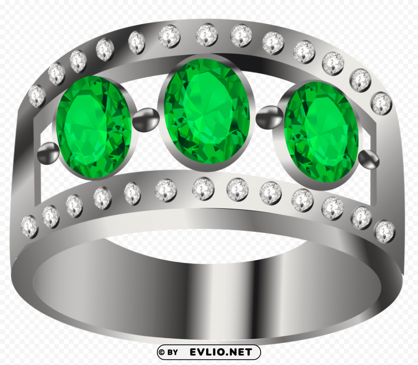 silver ring with green diamond PNG files with transparency