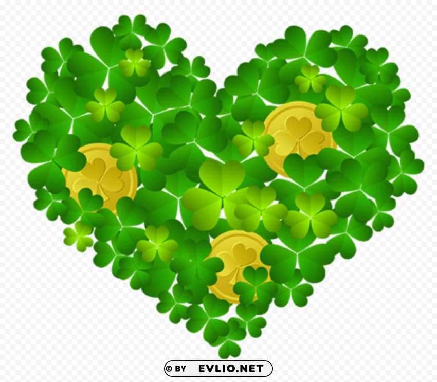 st patricks shamrock heart with coins PNG with transparent backdrop