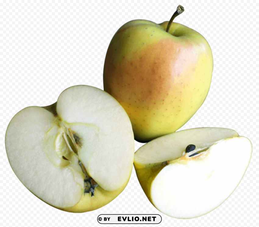 Green Apple with Slices PNG Image with Transparent Isolated Graphic