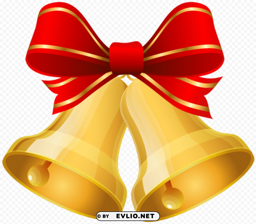 christmas gold bells with red bow Isolated Character with Transparent Background PNG