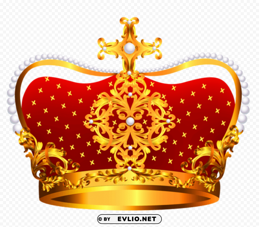 gold and red crown with pearls PNG for design