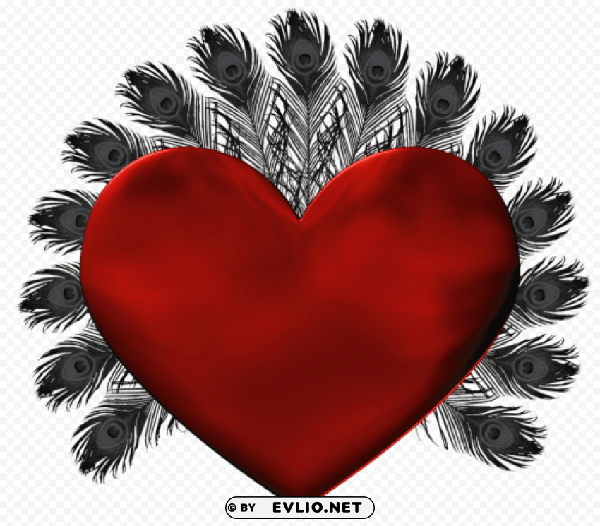 red heart with black feathers PNG files with no backdrop required