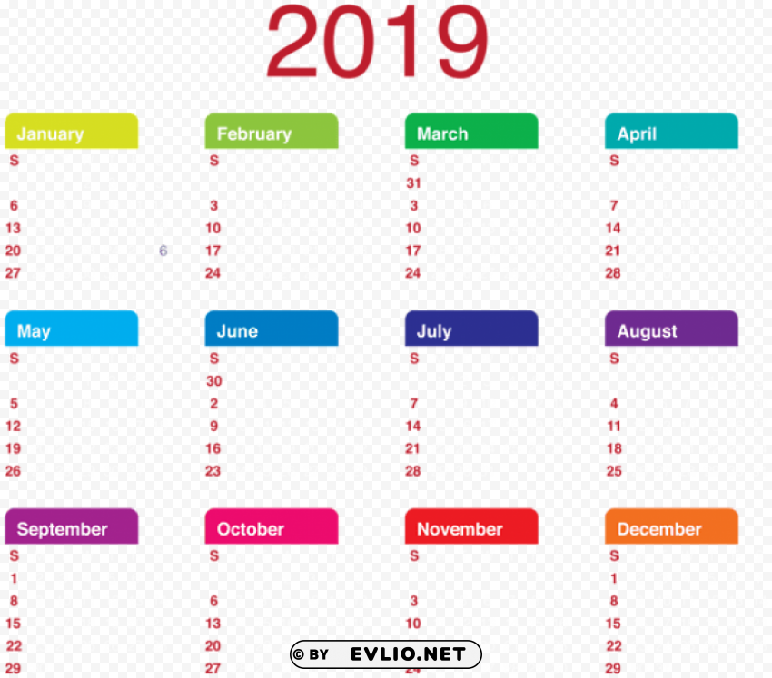 2019 calendar Isolated PNG Image with Transparent Background