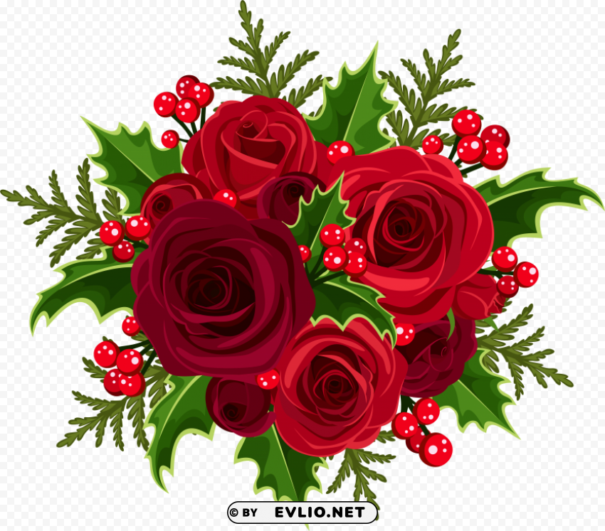 christmas rose decoration clip art image - red flower bouquet clipart Transparent PNG Isolated Illustration