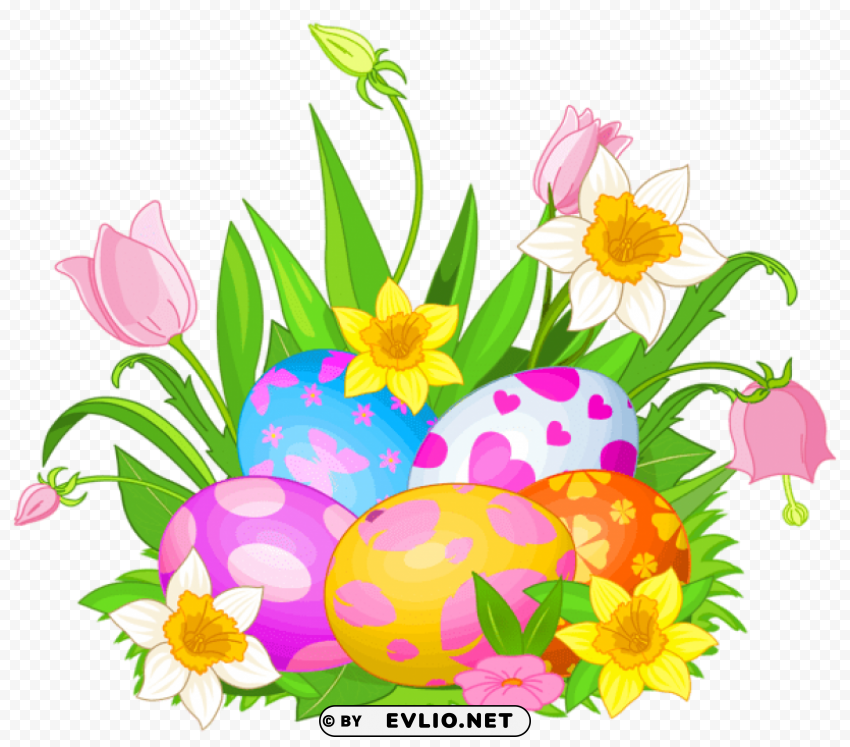 easter eggs and flowerspicture ClearCut Background PNG Isolated Item