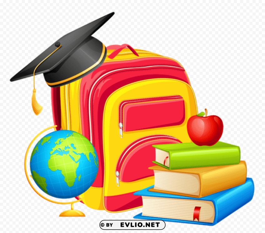 school backpack and decorations PNG images with clear cutout