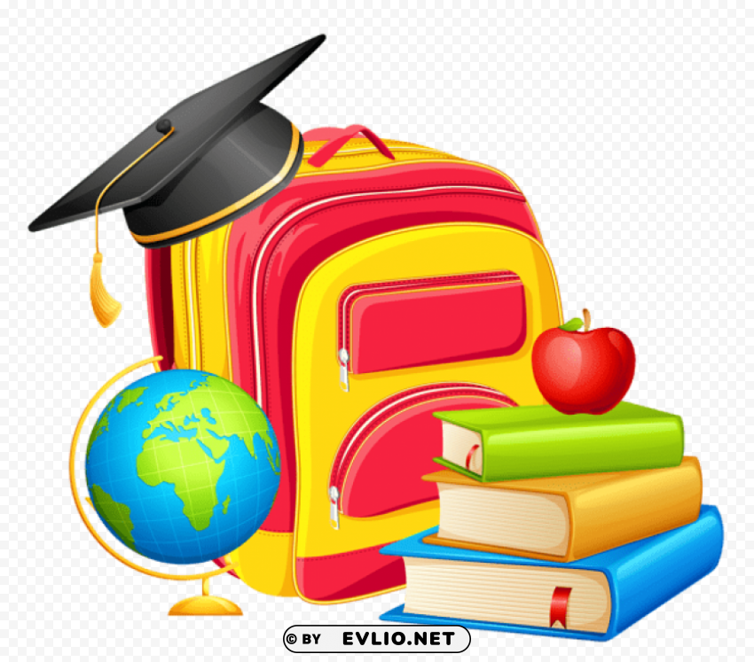 School Backpack And Decorations PNG Images With Clear Cutout