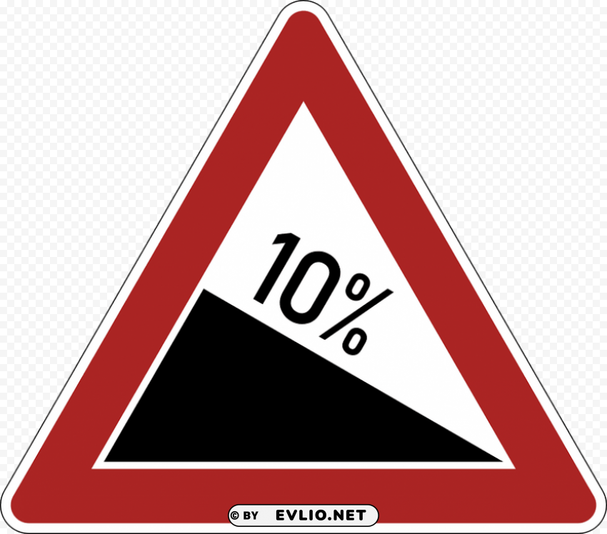 10% slope danger warning road sign ClearCut PNG Isolated Graphic