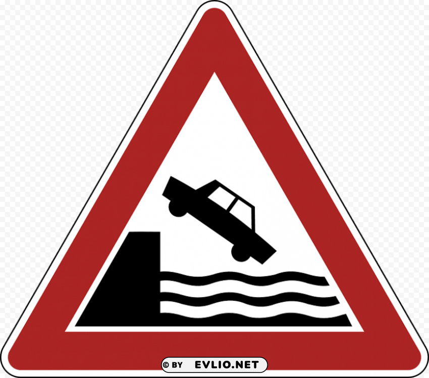 Transparent PNG image Of danger warning river bank road sign Free PNG download no background - Image ID f95a75b9