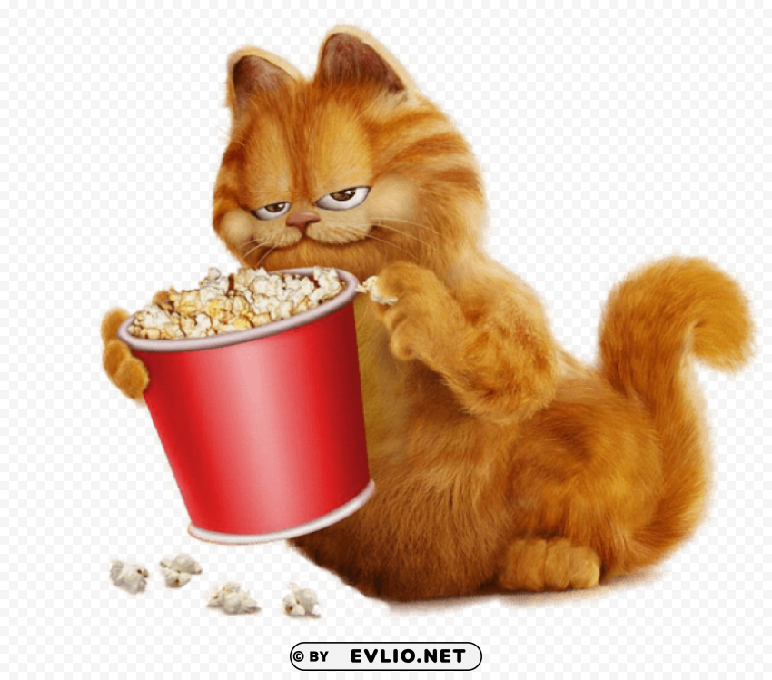 garfield with popcorn Isolated Subject in Clear Transparent PNG