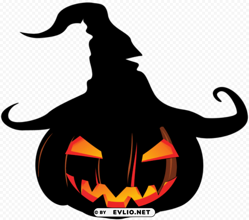 scary pumpkin with witch hat PNG images without licensing