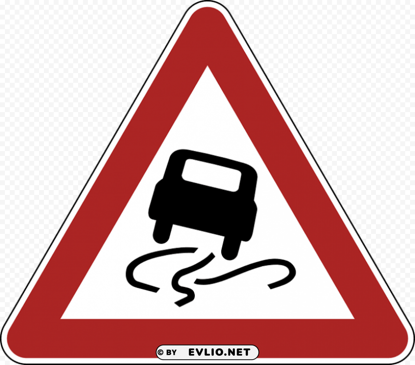 slippery road warning sign PNG for digital design