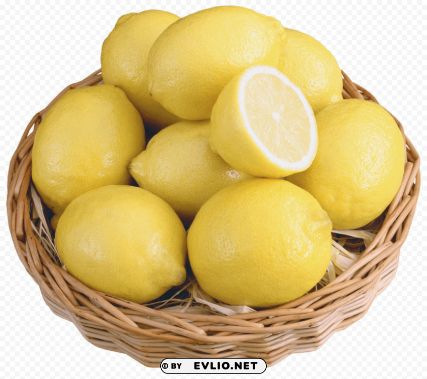 lemons in wicker bowl PNG images transparent pack