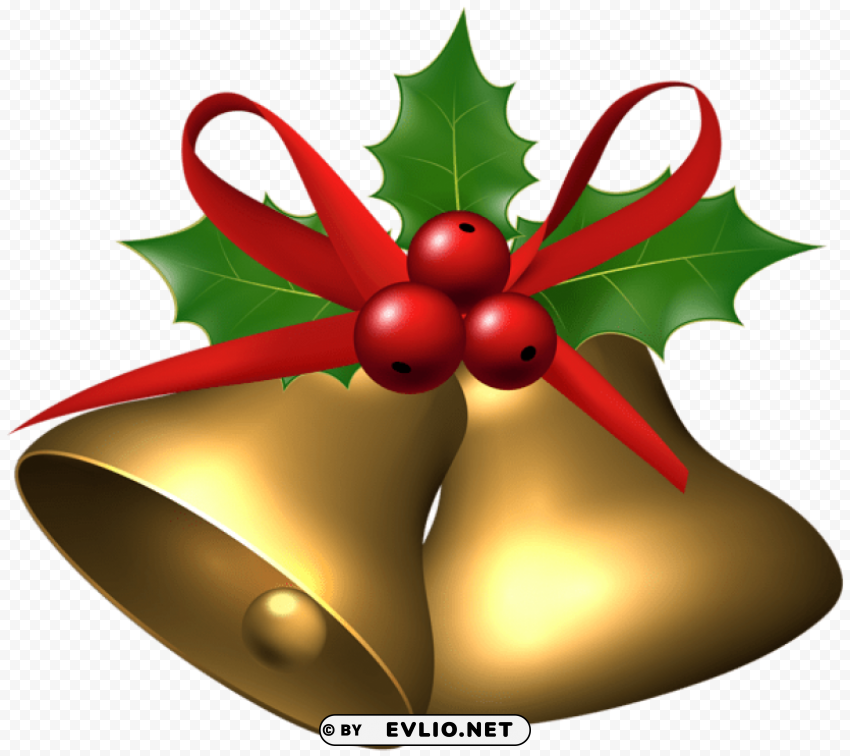 large christmas bells with holly Isolated Artwork in Transparent PNG