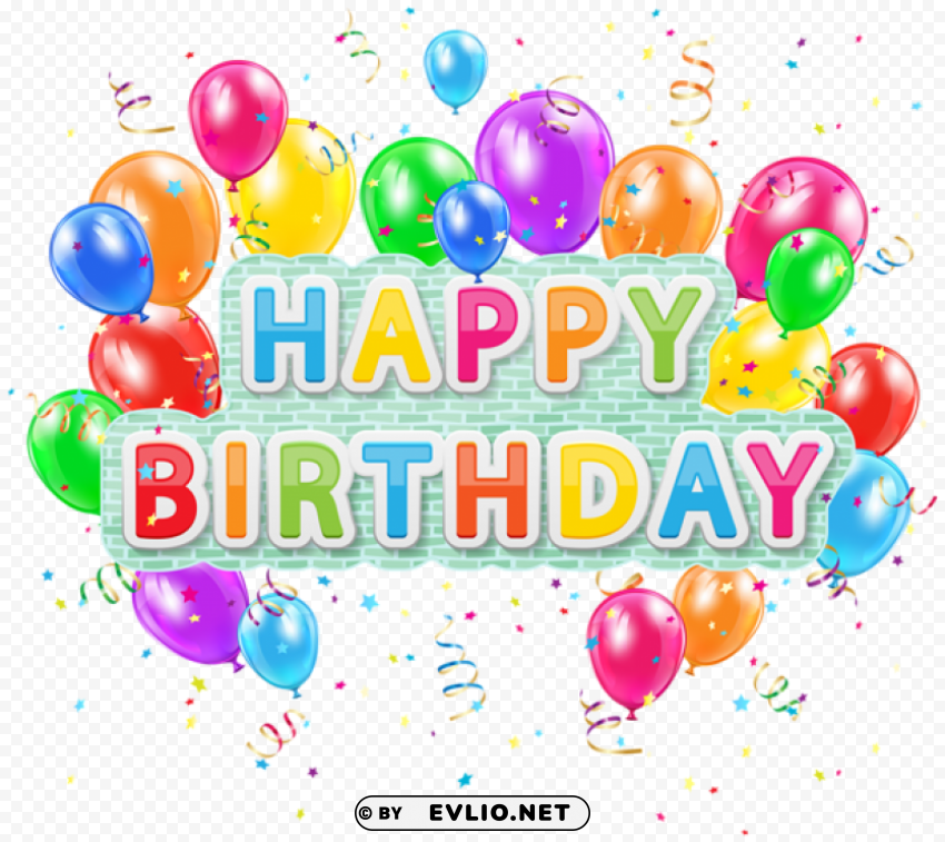 happy birthday deco text with balloons Transparent PNG Image Isolation