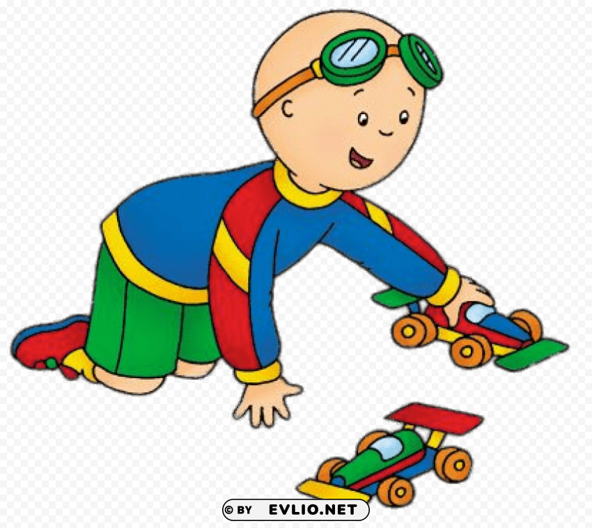 caillou playing with toy cars Transparent PNG Isolated Item with Detail