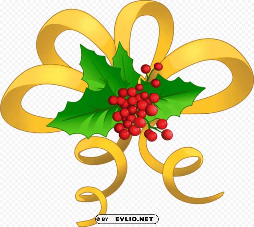 christmas yellow bow with mistletoe Transparent PNG images with high resolution