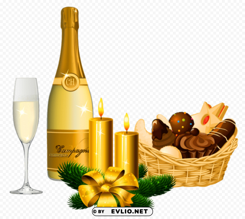 new year delicacies and champagne PNG transparent images for social media